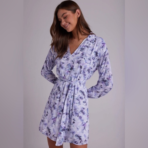 Bella Dahl Elastic Waist Tunic Dress- Lilac Floret - Picture 4 of 9